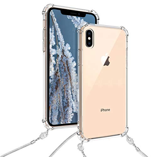 kwmobile Case Compatible with Apple iPhone Xs - Crossbody Case Clear Transparent TPU Phone Cover with Metal Chain Strap - Transparent/Silver