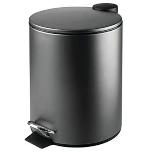 mdesign metal 1.3 gallon/5 liter round step trash wastebasket, garbage container bin with lid for bathroom, powder room, bedroom, kitchen, craft room, office - removable liner bucket - black