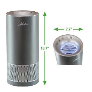 Hunter HP400 Round Tower Air Purifier for Small Rooms Features EcoSilver Pre-Filter, True HEPA Filter, Multiple Fan Speeds, Soft Touch Digital Control Panel, Sleep Mode, Timer, Accent Light