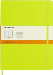 moleskine classic notebook, soft cover, xl (7.5" x 9.5") ruled/lined, lemon green, 192 pages