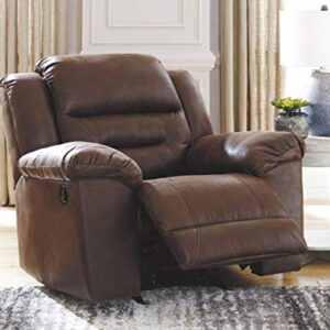 Signature Design by Ashley Stoneland Faux Leather Manual Pull Tab Rocker Recliner, Dark Brown