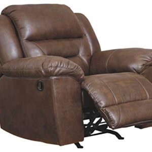 Signature Design by Ashley Stoneland Faux Leather Manual Pull Tab Rocker Recliner, Dark Brown