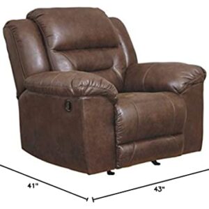 Signature Design by Ashley Stoneland Faux Leather Manual Pull Tab Rocker Recliner, Dark Brown