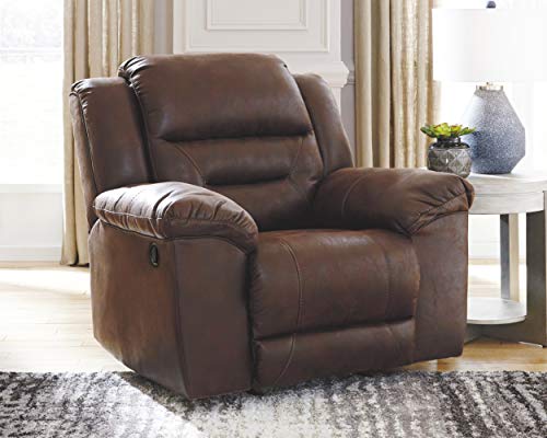 Signature Design by Ashley Stoneland Faux Leather Manual Pull Tab Rocker Recliner, Dark Brown