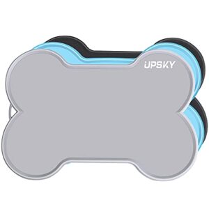 upsky dog cat food mat dog bowl mat large 22" x 16" silicone dog feeding mat for food and water, waterproof pet placemat non-spil puppy tray bone shaped with raised edge