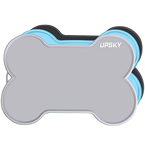 UPSKY Dog Cat Food Mat Dog Bowl Mat Large 22" x 16" Silicone Dog Feeding Mat for Food and Water, Waterproof Pet Placemat Non-Spil Puppy Tray Bone Shaped with Raised Edge