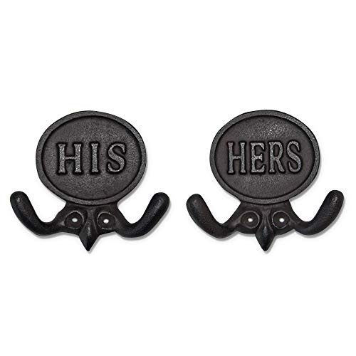 Wallcharmers Set of 2 His and Hers Towel Hooks for Bathrooms, Mr & Mrs. Farmhouse and Rustic Bathroom Hooks for Towels, Bronze