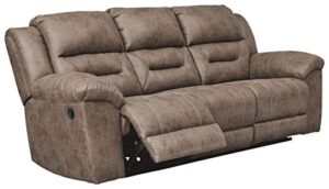 signature design by ashley stoneland faux leather manual pull tab reclining sofa, light brown