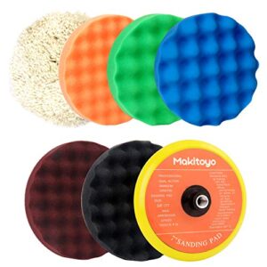 makitoyo 7pcs 7 inch buffing polishing pads kit,5pcs polishing sponge,1 pc wool pad,waxing buffing pad kit for car