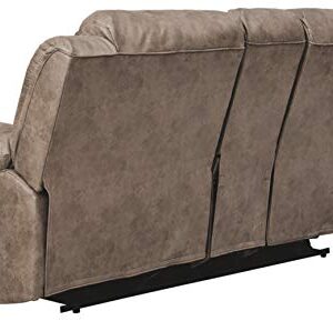 Signature Design by Ashley Stoneland Faux Leather Double Reclining Loveseat with Console Brown 1 Love Seats, Gray