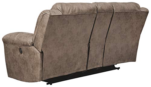 Signature Design by Ashley Stoneland Faux Leather Double Reclining Loveseat with Console Brown 1 Love Seats, Gray