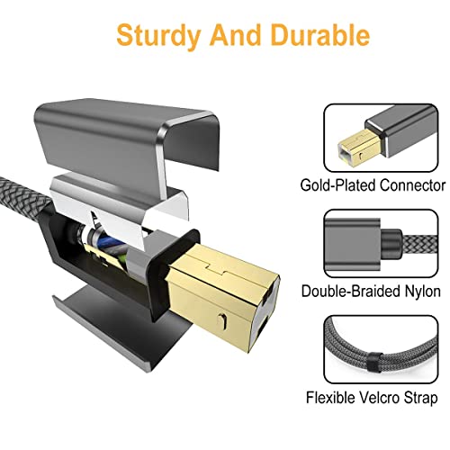 AkoaDa USB C to Printer Cable, USB C to USB B Male Scanner Cord Compatible with DIMI, Google Chromebook Pixel, MacBook Pro, HP Canon Printers, iPad Pro and More Type-C Devices/Laptops(5ft Grey)