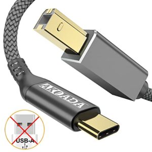 AkoaDa USB C to Printer Cable, USB C to USB B Male Scanner Cord Compatible with DIMI, Google Chromebook Pixel, MacBook Pro, HP Canon Printers, iPad Pro and More Type-C Devices/Laptops(5ft Grey)