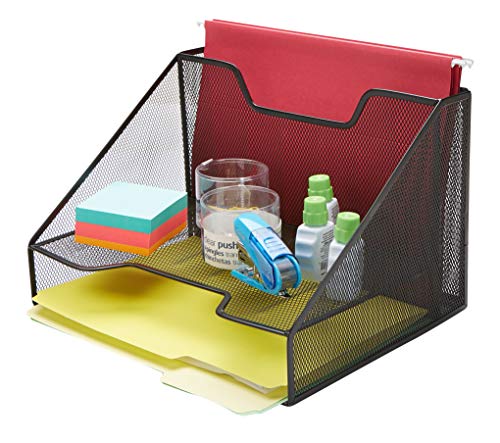 Mind Reader 3 Section Mesh Desk File Organizer, Document Letter Tray for Folders, Mail, Stationary, Desk Accessories, Black