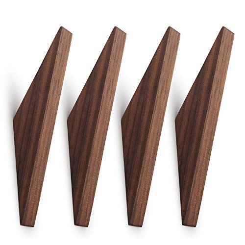 YANGQIHOME Pack of 4, Minimalist Design, Black Walnut Wood Natural Wooden Coat Hooks, Wall Mounted Single Wall Wood Hook Rack, Clothes Hat Hanger Towel Rack Home Vintage Handmade Craft