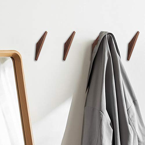 YANGQIHOME Pack of 4, Minimalist Design, Black Walnut Wood Natural Wooden Coat Hooks, Wall Mounted Single Wall Wood Hook Rack, Clothes Hat Hanger Towel Rack Home Vintage Handmade Craft