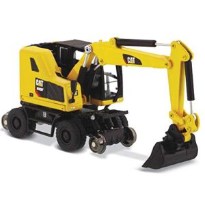 1:87 caterpillar m323f railroad wheeled excavator, safety yellow color – ho series by diecast masters – 85612 (comes with 3 interchangeable work tools: ballast tamper, rail clamshell, and bucket