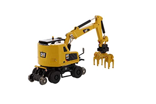 1:87 Caterpillar M323F Railroad Wheeled Excavator, Safety Yellow Color – HO Series by Diecast Masters – 85612 (Comes with 3 Interchangeable Work tools: Ballast Tamper, Rail Clamshell, and Bucket