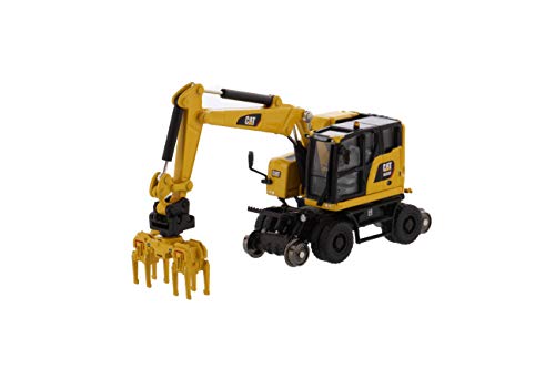 1:87 Caterpillar M323F Railroad Wheeled Excavator, Safety Yellow Color – HO Series by Diecast Masters – 85612 (Comes with 3 Interchangeable Work tools: Ballast Tamper, Rail Clamshell, and Bucket