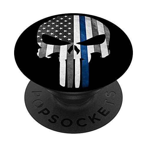 Thin Blue Line Patriotic Skull Flag Phone Accessory PopSockets PopGrip: Swappable Grip for Phones & Tablets