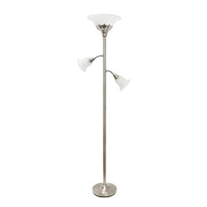 elegant designs lf2002-bsn 3 light scalloped glass shades floor lamp, brushed nickel