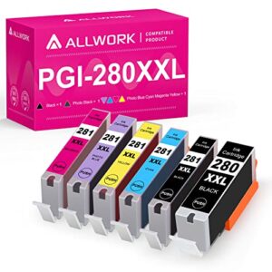 allwork compatible pgi 280xxl cli 281xxl ink cartridges replacement for canon 280 281 xxl works with canon pixma tr7520 ts9120 ts8120 tr8520 (pgbk, black, photo blue, cyan, magenta, yellow) 6 pack