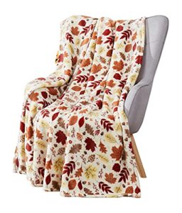 fall decor throw blanket: soft warm autumn leaves and berries in red yellow brown beige colors for living room couch bed chair dorm