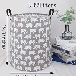 KUNRO Large Sized Storage Basket Waterproof Coating Organizer Bin Laundry Hamper for Nursery Clothes Toys (Elephant)