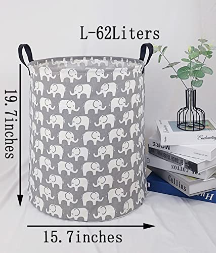 KUNRO Large Sized Storage Basket Waterproof Coating Organizer Bin Laundry Hamper for Nursery Clothes Toys (Elephant)