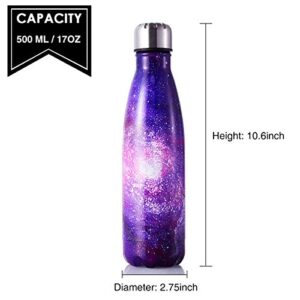 HGDGears 17oz Stainless Steel Water Bottle Double Wall Vacuum Insulated Flask BPA Free Leak Proof Cola Shape Thermos with Brush, Galaxy Purple