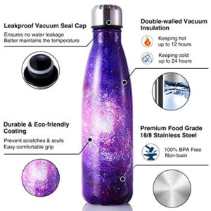 HGDGears 17oz Stainless Steel Water Bottle Double Wall Vacuum Insulated Flask BPA Free Leak Proof Cola Shape Thermos with Brush, Galaxy Purple