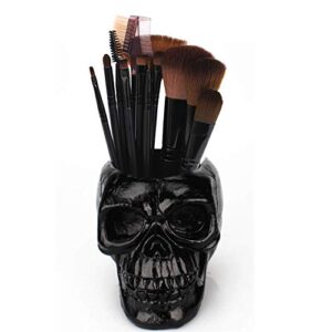 Nicee Skull Pen Holder,Skull Makeup Brush Holder,Pen Holder,Dressing Table Office Desk Storage Box,Green Plant Flower Pot,Halloween Skull(Black)