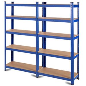 tangkula metal storage shelves, 60inches heavy duty frame organizer, 5-tier garage shelf, multi-use storage shelving unit, storage rack with adjustable shelves (30" l×12" w×60" h) (2)