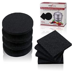 red factor 8 pack extra thick charcoal filters for kitchen compost bins - activated carbon replacement filters for odor free buckets (4 round, 4 square)