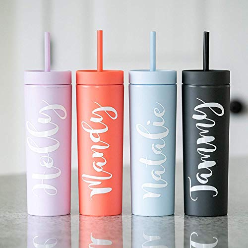 STRATA CUPS Skinny Tumblers (12 pack) 16oz Tumbler Matte Pastel Colored Acrylic, Tumblers with Lids and Straws, Tumblers Bulk, Cups with Lids and Straws, Tumbler with Lid and Straw, Acrylic Cups