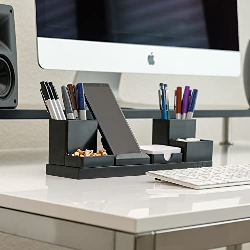 Customizable Desk Organizer, Bamboo Wood Base with Magnetic Trays, Desktop Organization Holder for Pen, Pencil, Office Supplies, and Accessories, Perfect for Home Office or College Dorm Room, Black