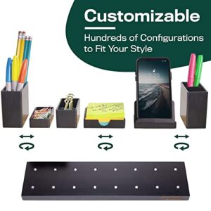 Customizable Desk Organizer, Bamboo Wood Base with Magnetic Trays, Desktop Organization Holder for Pen, Pencil, Office Supplies, and Accessories, Perfect for Home Office or College Dorm Room, Black
