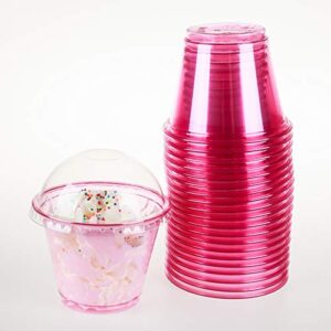 golden apple, 9oz-25sets pink red plastic cups with clear dome lids no hole(25cups + 25lids)…