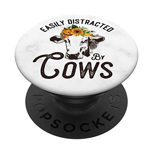 Easily Distracted by Sunflowers and Cows Heifer Women PopSockets PopGrip: Swappable Grip for Phones & Tablets