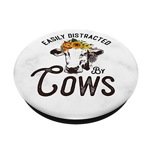 Easily Distracted by Sunflowers and Cows Heifer Women PopSockets PopGrip: Swappable Grip for Phones & Tablets