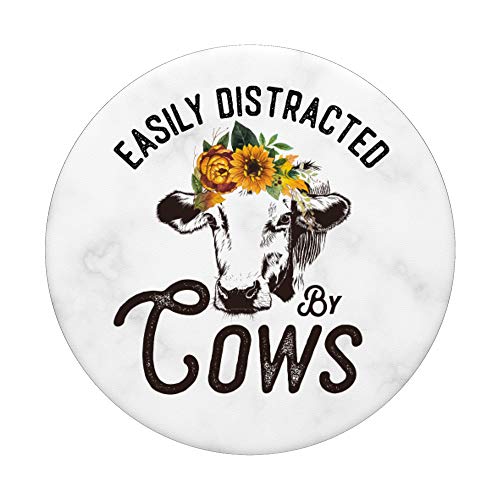 Easily Distracted by Sunflowers and Cows Heifer Women PopSockets PopGrip: Swappable Grip for Phones & Tablets