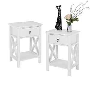 bonnlo white nightstand with drawer and shelf, farmhouse night stands for bedrooms set of 2, end table bed side table/night stand with rustic handle for small spaces, dorm, kids’ room, living room