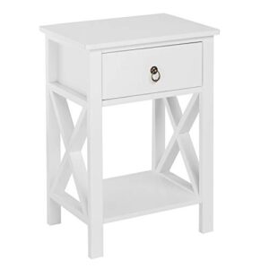 Bonnlo White Nightstand with Drawer and Shelf, Farmhouse Night Stands for Bedrooms Set of 2, End Table Bed Side Table/Night Stand with Rustic Handle for Small Spaces, Dorm, Kids’ Room, Living Room