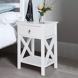 Bonnlo White Nightstand with Drawer and Shelf, Farmhouse Night Stands for Bedrooms Set of 2, End Table Bed Side Table/Night Stand with Rustic Handle for Small Spaces, Dorm, Kids’ Room, Living Room