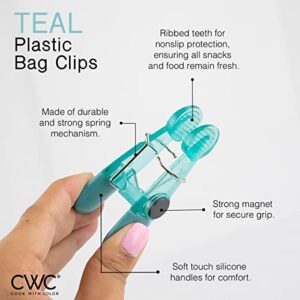COOK WITH COLOR 10 Pc Chip Bag Clips with Magnet, Food Clips, Chip Clips, Bag Clips for Food Storage with Air Tight Seal Grip for Bread Bags, Snack Bags and Food Bags - (Teal)
