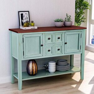 p purlove console table buffet table with storage drawers cabinets and bottom shelf (antique blue)
