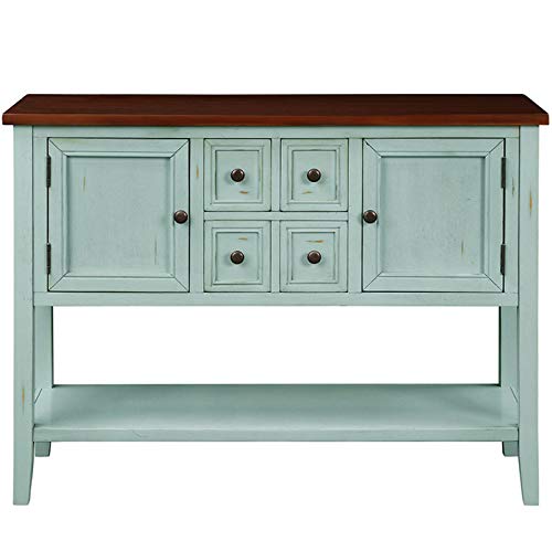 P PURLOVE Console Table Buffet Table with Storage Drawers Cabinets and Bottom Shelf (Antique Blue)