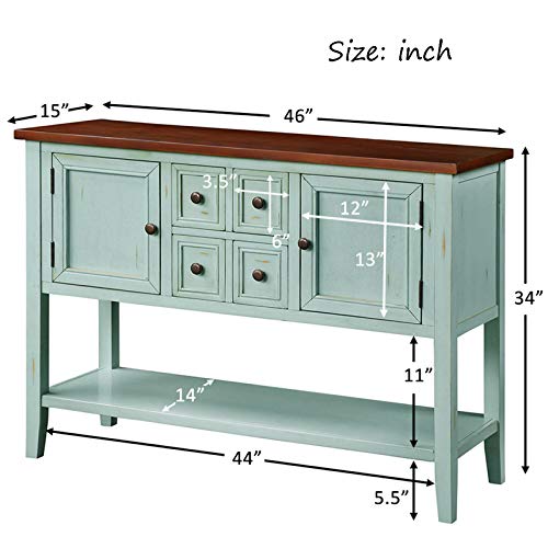 P PURLOVE Console Table Buffet Table with Storage Drawers Cabinets and Bottom Shelf (Antique Blue)