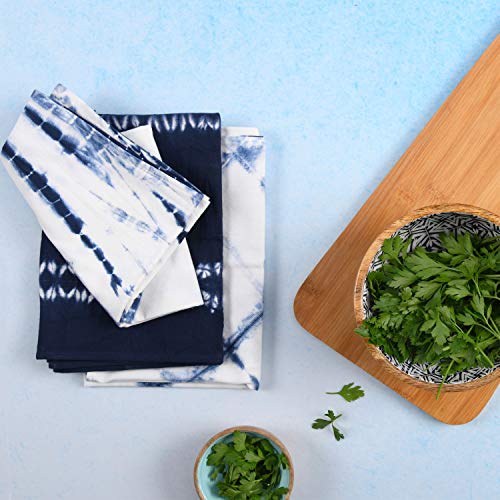 Folkulture Kitchen Towels or Dish Towels, 18 X 26 Inches Tea Towels or Dish Cloths with Corner Hanging Loop, Set of 3 Cotton Dish Rags for Kitchen Décor, Indigo Blue Shibori