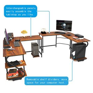 Weehom Reversible L-Shaped Desk with Shelves Large Corner Gaming Computer Desks for Home Office Writing Workstation Wooden Table